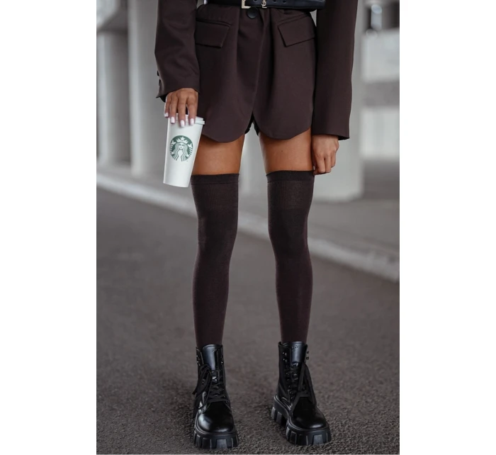 Dámské bavlněné hladké hnědé podkolenky