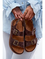 Kožené Semišové Dámské Sandály S Přezkami Vinceza 79620 Čokoládové