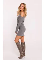 M818 Pletené šaty so spadnutým ramenom - sivé melírované M818 Pletené šaty so spadnutým ramenom - sivé melírované