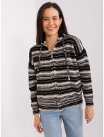 Čierno-béžový dámsky sveter s kapucňou
