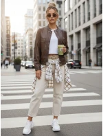 Hnedá dámska kožená bunda FashionStreet TY5540