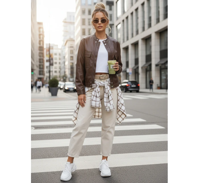 Hnedá dámska kožená bunda FashionStreet TY5540