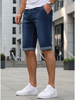 Pánske džínsové šortky s elastickým pásom tmavomodré FashionStreet SX2613