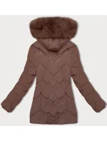 Dámska zimná plus size bunda v čokoládovej farbe s kapucňou S'west (B8300-14) Dámska zimná plus size bunda v čokoládovej farbe s kapucňou S'west (B8300-14)