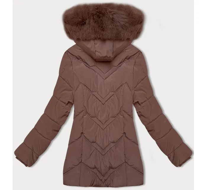 Dámska zimná plus size bunda v čokoládovej farbe s kapucňou S'west (B8300-14) Dámska zimná plus size bunda v čokoládovej farbe s kapucňou S'west (B8300-14)