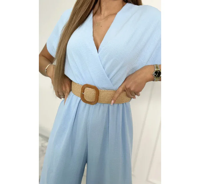 Kombinéza s ozdobným páskem v pase modrá