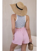 Viskózové šortky zavazované v pase pudrově růžová Viskózové šortky zavazované v pase pudrově růžová