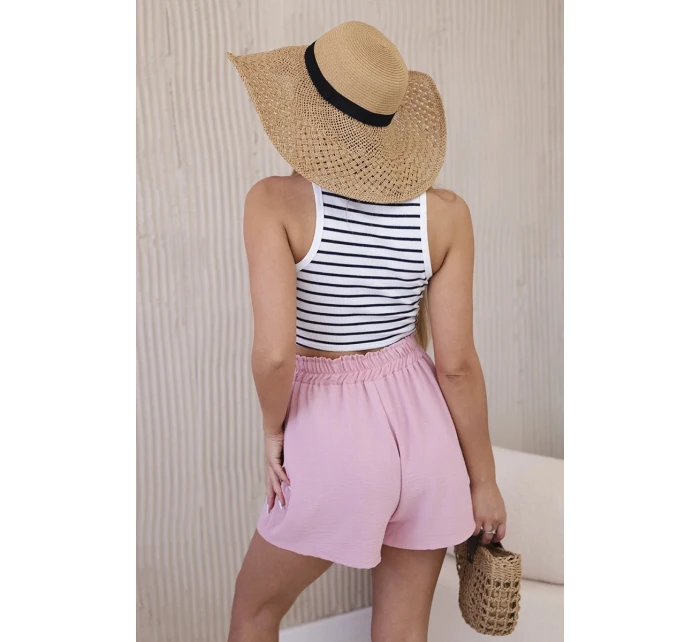 Viskózové šortky zavazované v pase pudrově růžová Viskózové šortky zavazované v pase pudrově růžová