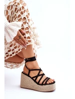 Skórzane Sandałki Na Koturnie Czarne Margaritt Skórzane Sandałki Na Koturnie Czarne Margaritt