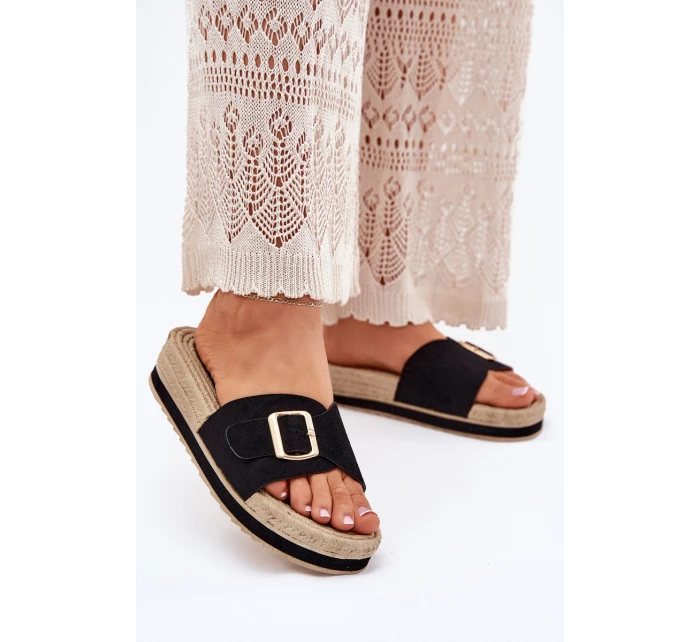 Dámské Sandały Na Platformě Se Zlatou Přezkou Černé model 21702342 - Boto