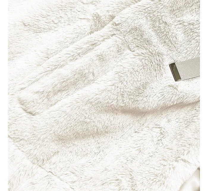 Krátka dámska kožušinová bunda v ecru farbe (R8050-26) Krátka dámska kožušinová bunda v ecru farbe (R8050-26)