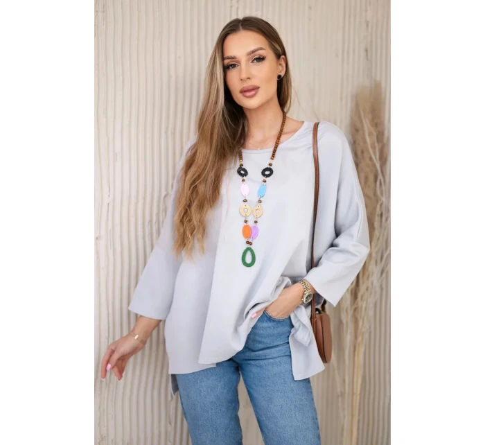 Oversize halenka s náhrdelníkem máslová látka šedý