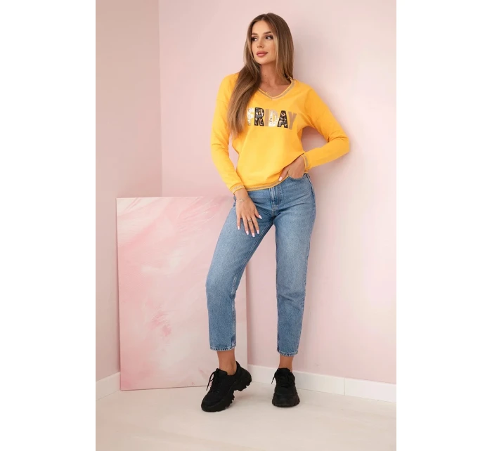 Dámská mikina s flitrovým nápisem hořčice