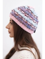 Dámska zimná čiapka s farebnou priadzou a elastickou šnúrkou K352 svetloružová+fialová+modrá