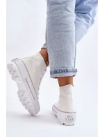 Wysokie Materiałowe Trampki Na Platformie Big Star LL274156 Białe