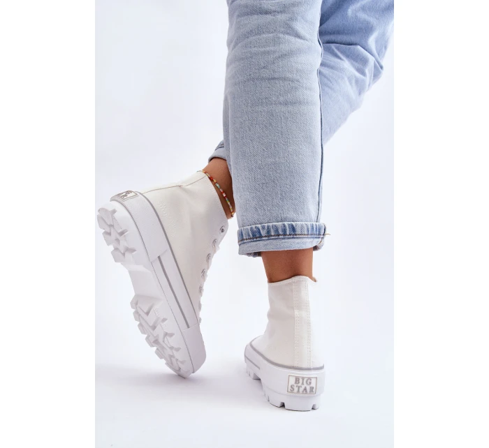 Wysokie Materiałowe Trampki Na Platformie Big Star LL274156 Białe
