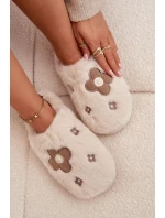 Kožešinové pantofle s květinami béžové model 21772526 - Boto
