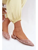 Síťované sandály s krajkou na nízkém podpatku Špinavě růžové model 22125530 - Boto