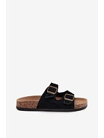 Semišové pantofle na korkové podrážce s přezkami Černé Tavira