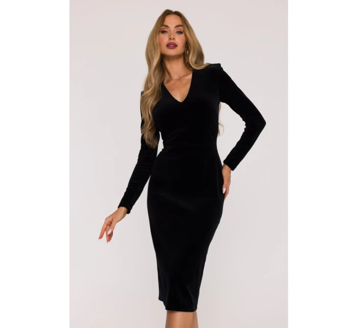 M889 Zamatové bodycon šaty - čierne