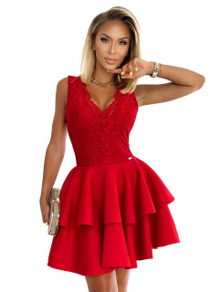 Dámske šaty s čipkovaným výstrihom a dvojitou sukňou Numoco ZLATA - červené