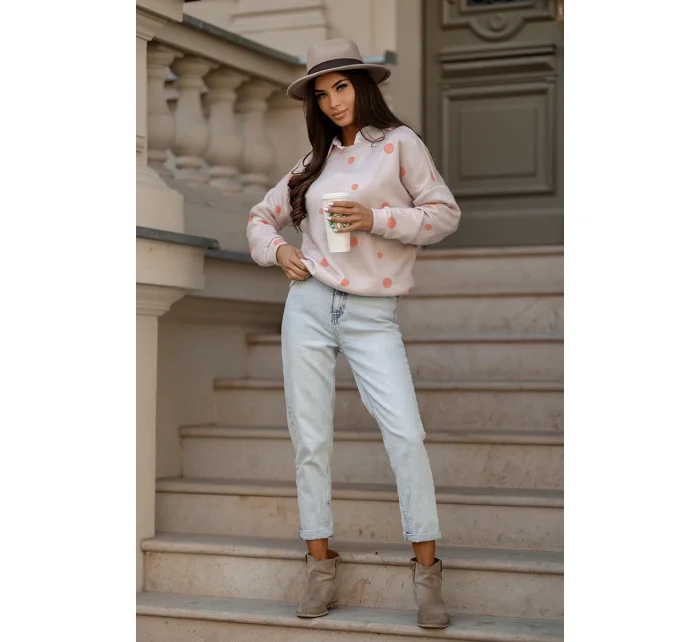 Oranžová dámska bavlnená mikina s bodkami (784)