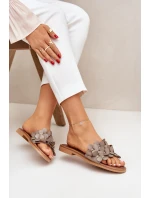 Zazoo 40381 Damskie Skórzane Klapki Na Płaskim Obcasie Taupe