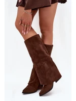 Dámske kovbojské čižmy Zalia s strapcami na podpätku - hnedé Dámske kovbojské čižmy Zalia s strapcami na podpätku - hnedé