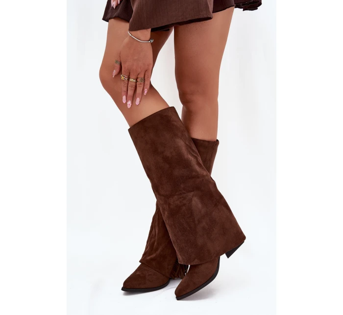 Dámske kovbojské čižmy Zalia s strapcami na podpätku - hnedé Dámske kovbojské čižmy Zalia s strapcami na podpätku - hnedé