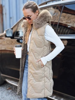 Dámska prešívaná béžová vesta FashionStreet TY5263