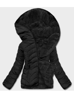 Krátka čierna obojstranná dámska zimná bunda (2M-21507)
