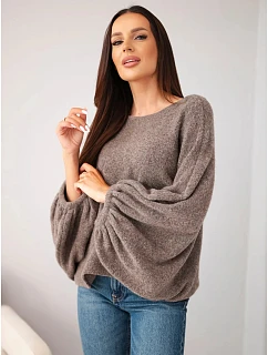 Svetr dámský s přídavkem model 22540766 oversize hnědý - K-Fashion