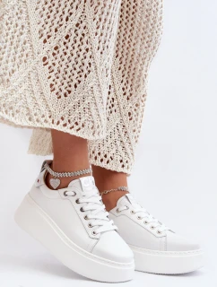 Skórzane Damskie Sneakersy Z Bransoletą CheBello 4406 Białe