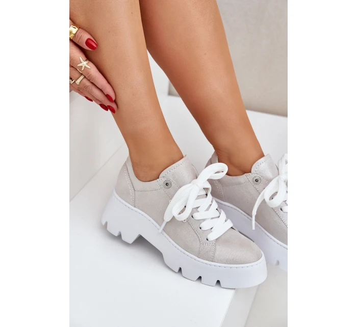 Sneakersy Buty Sportowe Na Platformie CheBello 4632 Srebrne