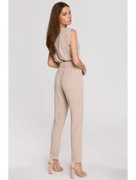 S259 Overal bez rukávov s vypchanými ramenami - béžový