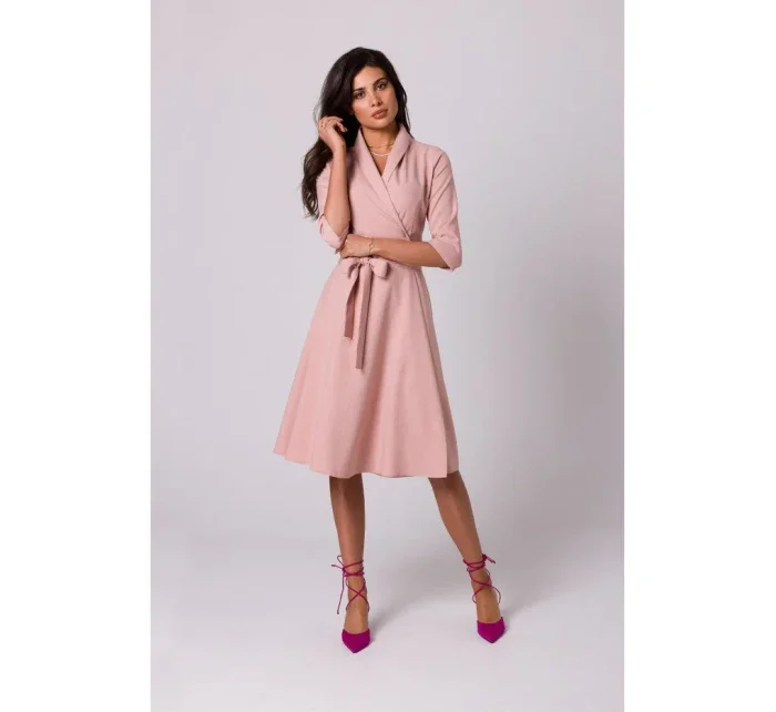 model 18407123 Zavinovací šaty se šálovým límcem růžové - BeWear