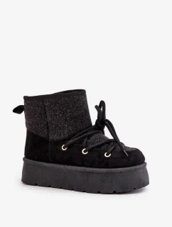Snehové topánky s viazaním na platforme čierne Mavora