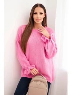 Dámsky sveter z mohéru a vlny voľného strihu ružovej farby
