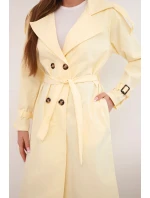 Dámsky kabát do pása s golierom žltý