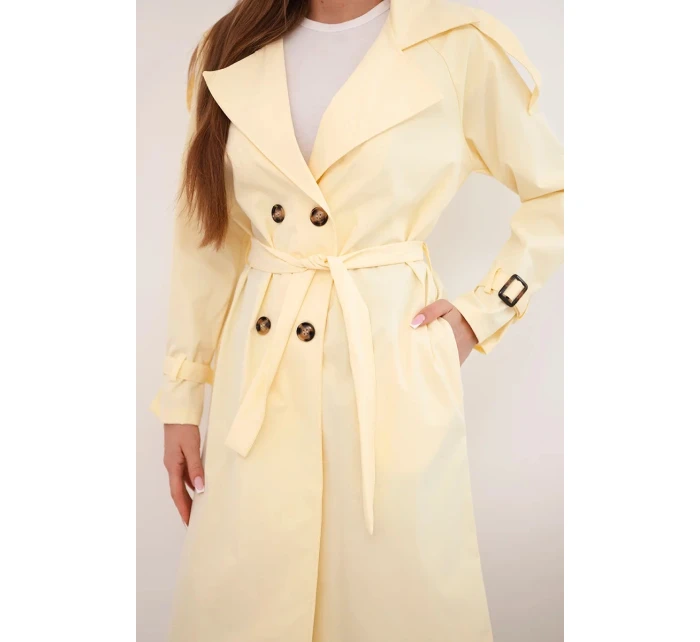 Dámsky kabát do pása s golierom žltý