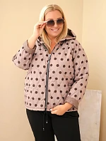 Dámska bunda Plus Size s kapucňou, bodkovaná, farba fango