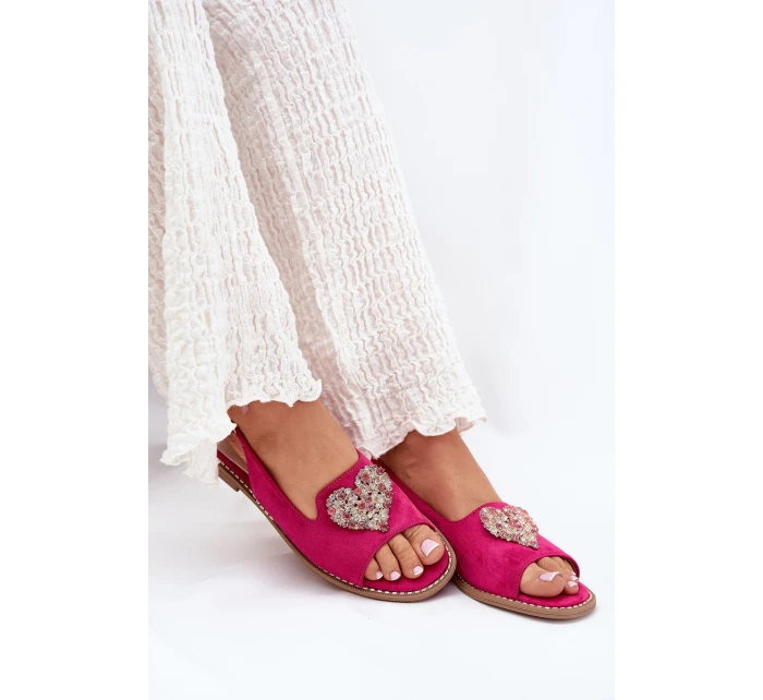 Dámské sandály s ozdobným srdcem model 21691525 Fuchsie - S.Barski Dámské sandály s ozdobným srdcem model 21691525 Fuchsie - S.Barski