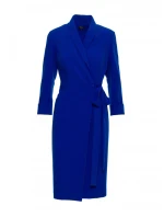 S415 Košeľové šaty viazané v páse - kráľovská modrá