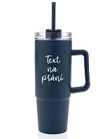 TEXT NA ŽIADOSŤ - tmavomodrý cestovný termohrnček s priehľadným viečkom 900 ml