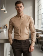 Pánská ležérní béžová košile SLIM FIT se stojáčkem Dstreet model 21981627 - FashionStreet