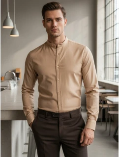 Pánská ležérní béžová košile SLIM FIT se stojáčkem Dstreet model 21981627 - FashionStreet