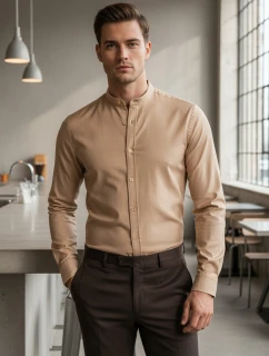 Pánská ležérní béžová košile SLIM FIT se stojáčkem Dstreet DX2601