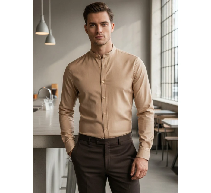 Pánská ležérní béžová košile SLIM FIT se stojáčkem Dstreet model 21981627 - FashionStreet