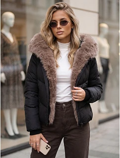 Kurtka damska zimowa pikowana z futerkiem czarna FashionStreet TY6103