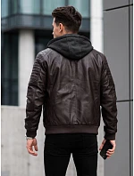 Pánska kožená zateplená bunda s kapucňou, tmavohnedá, FashionStreet TX5140 Pánska kožená zateplená bunda s kapucňou, tmavohnedá, FashionStreet TX5140